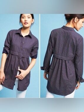 Maeve Anthropologie Womens Aled Polka Dot Tunic Top Shirt Dress XS